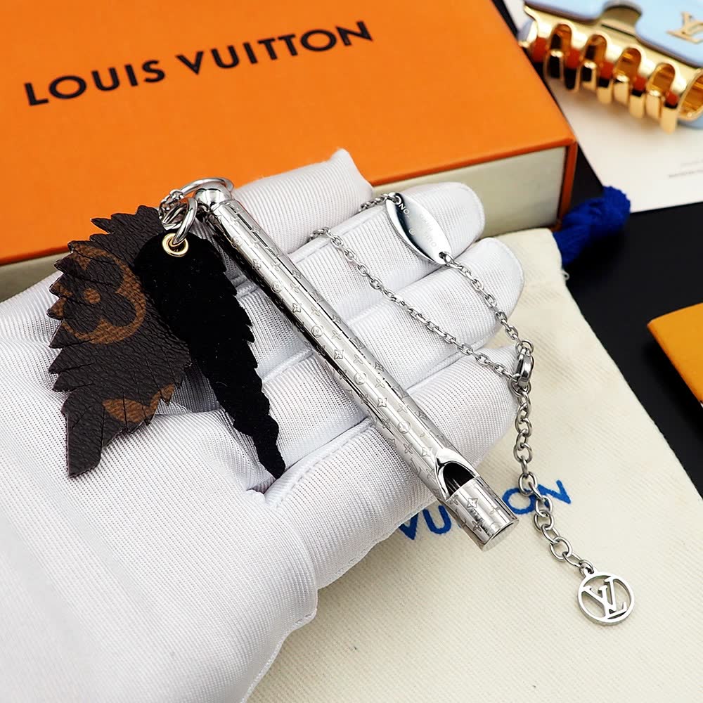Louis Vuitton Silver Whistle and Leather Charm Necklace